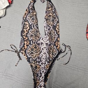 Animal Print Halter Swimsuit